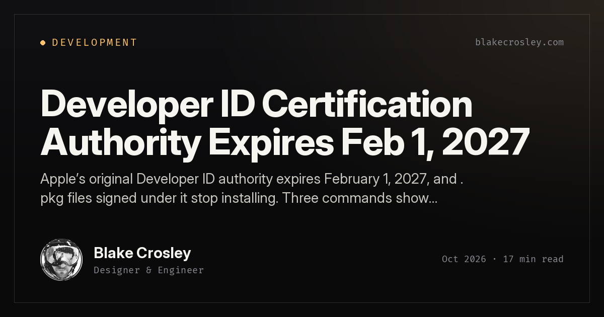 Developer ID Certification Authority Expires Feb 1, 2027