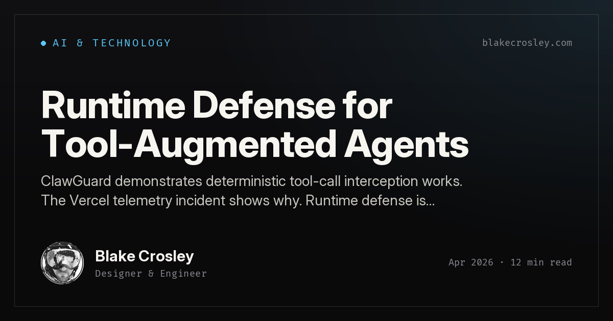 Runtime Defense for Tool-Augmented Agents