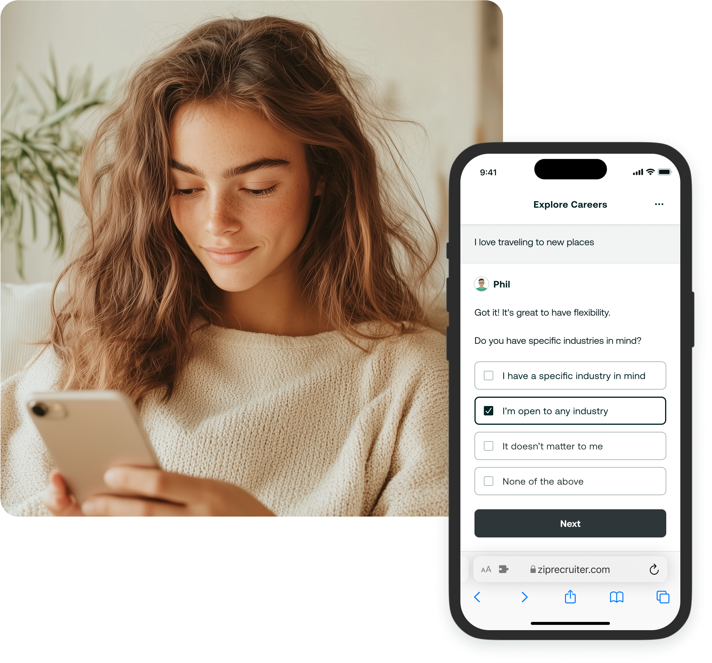 Project eLLMo - woman exploring careers on phone