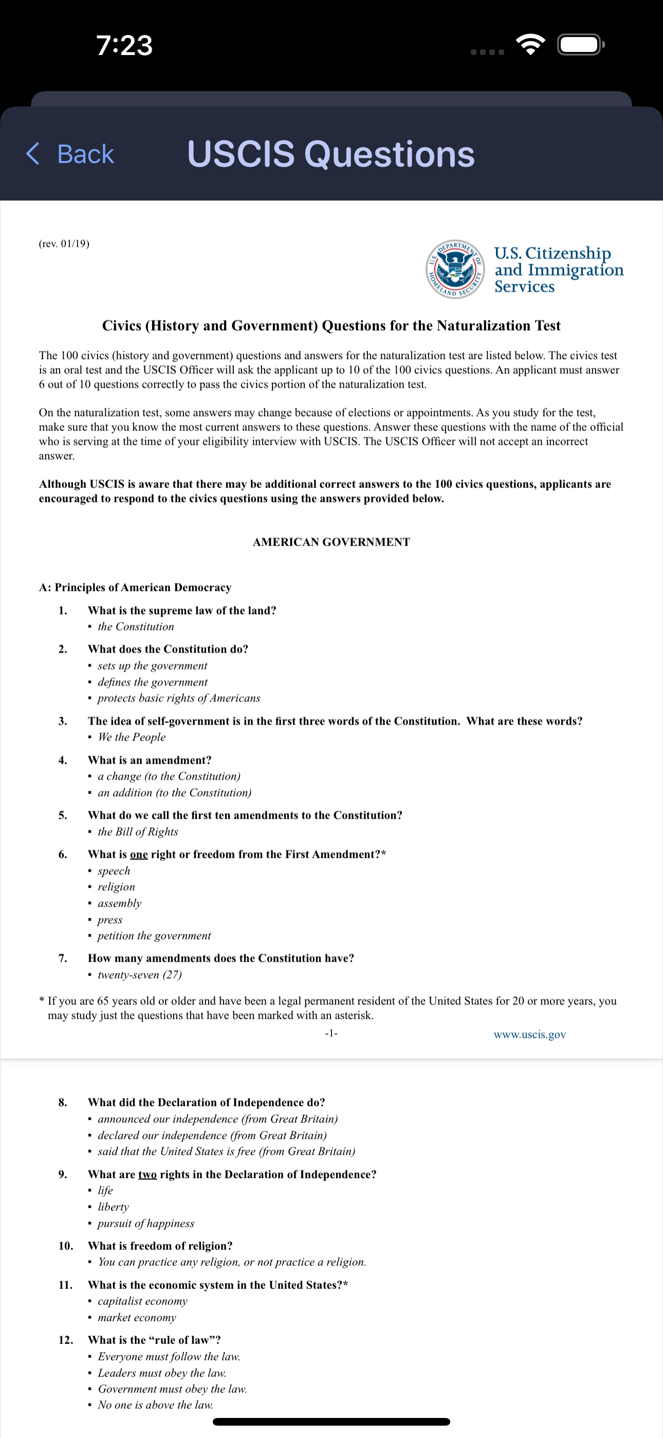 USCIS questions reference