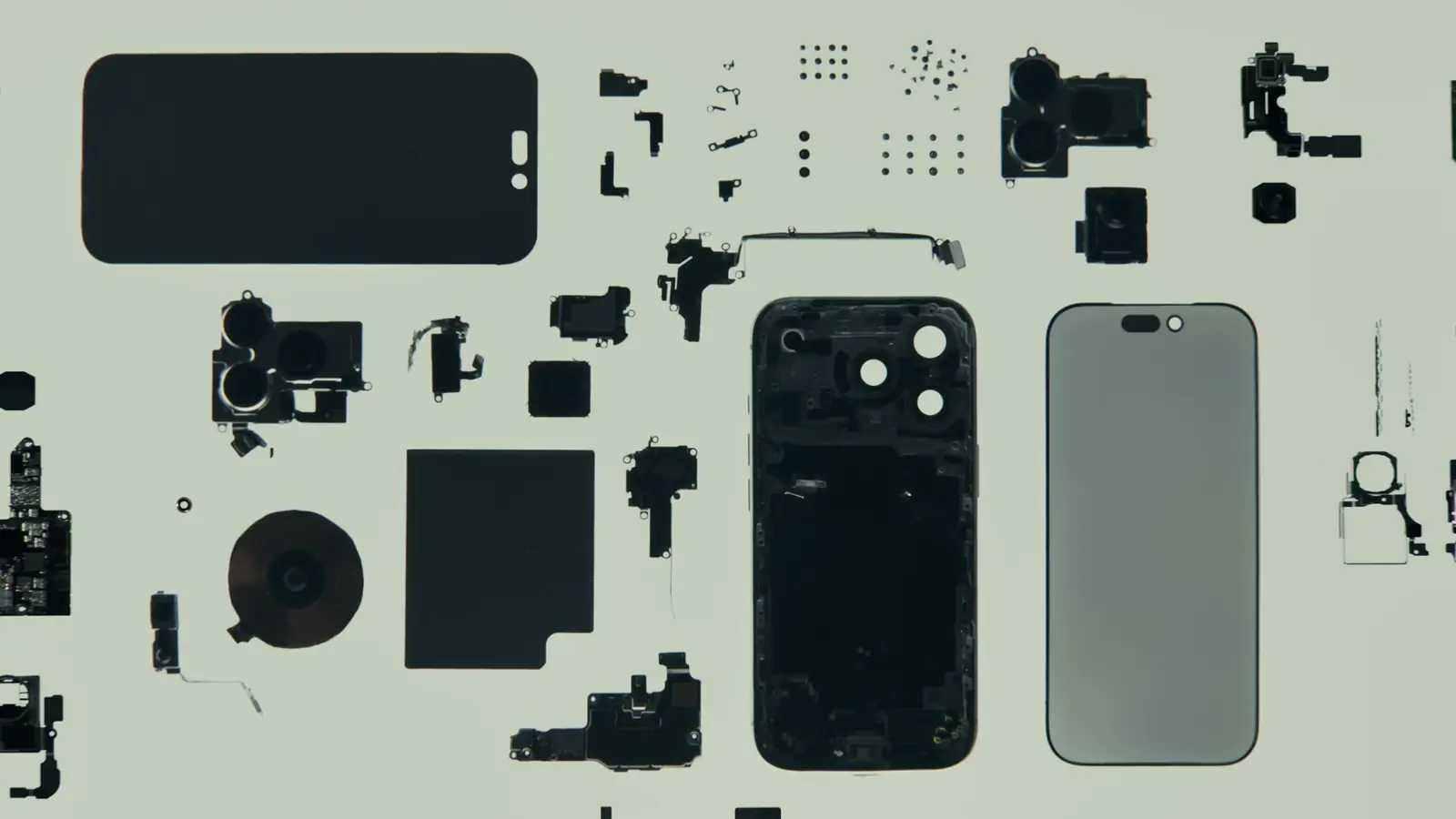 Exploded view of an iPhone's internal components shown in the keynote
