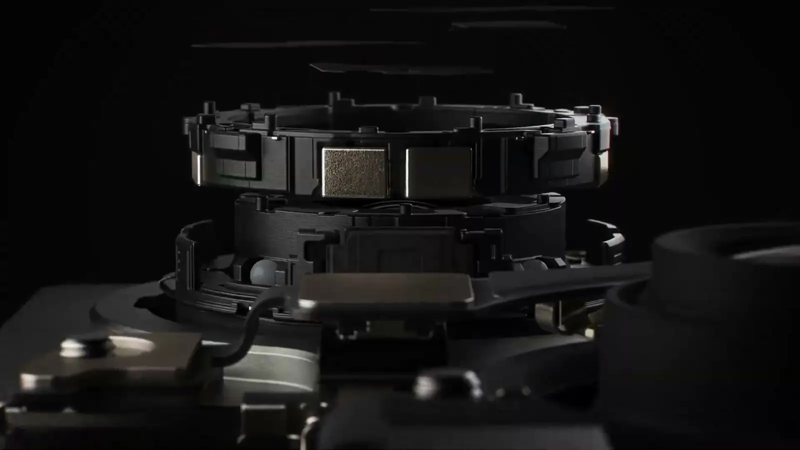 Close-up of an iPhone camera module mechanism shown in the keynote