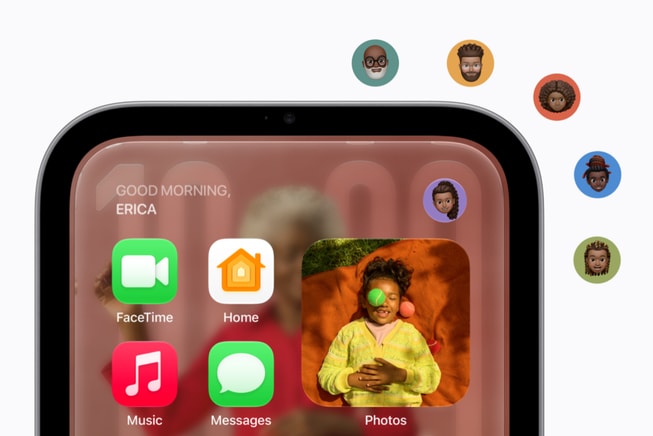 Zbliżenie Apple HomeView obok ikon domowników.
