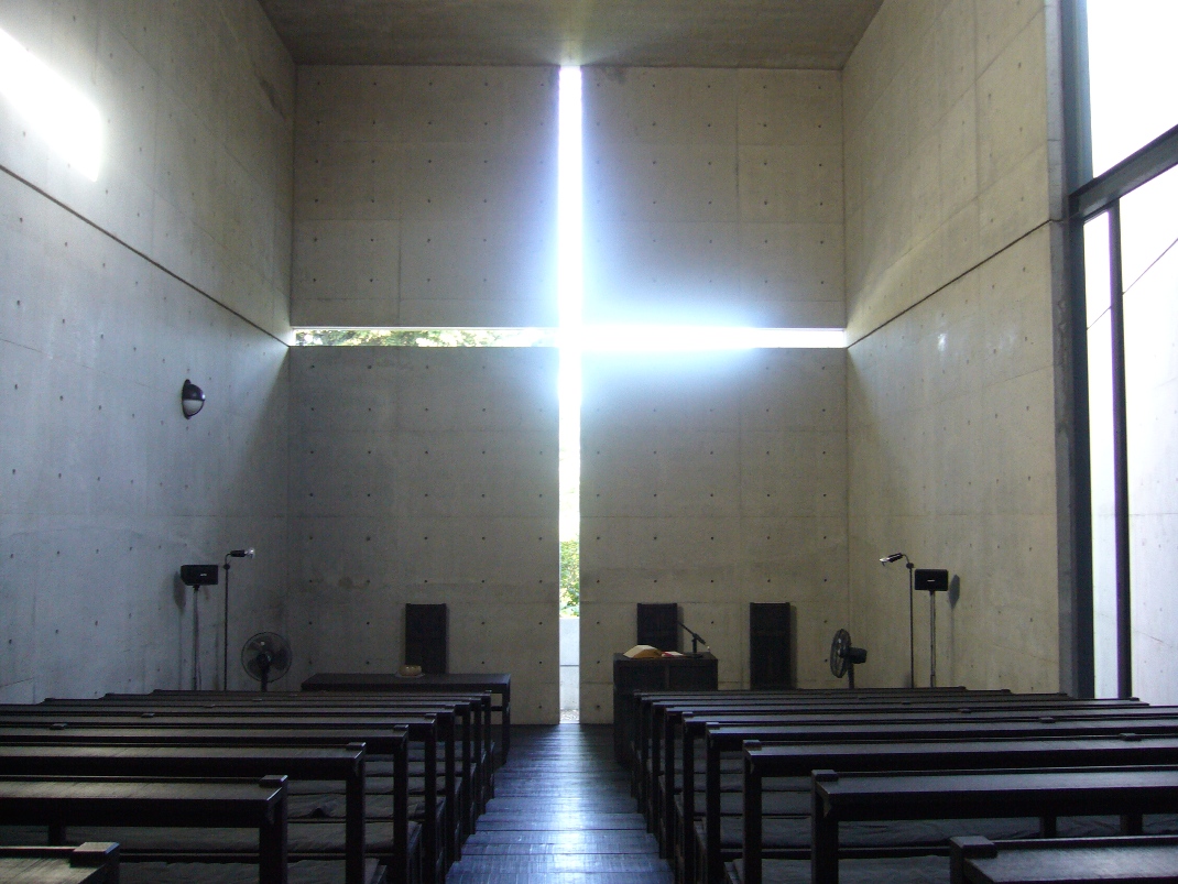 The cruciform light cross inside Tadao Ando's Church of the Light in Ibaraki, Osaka