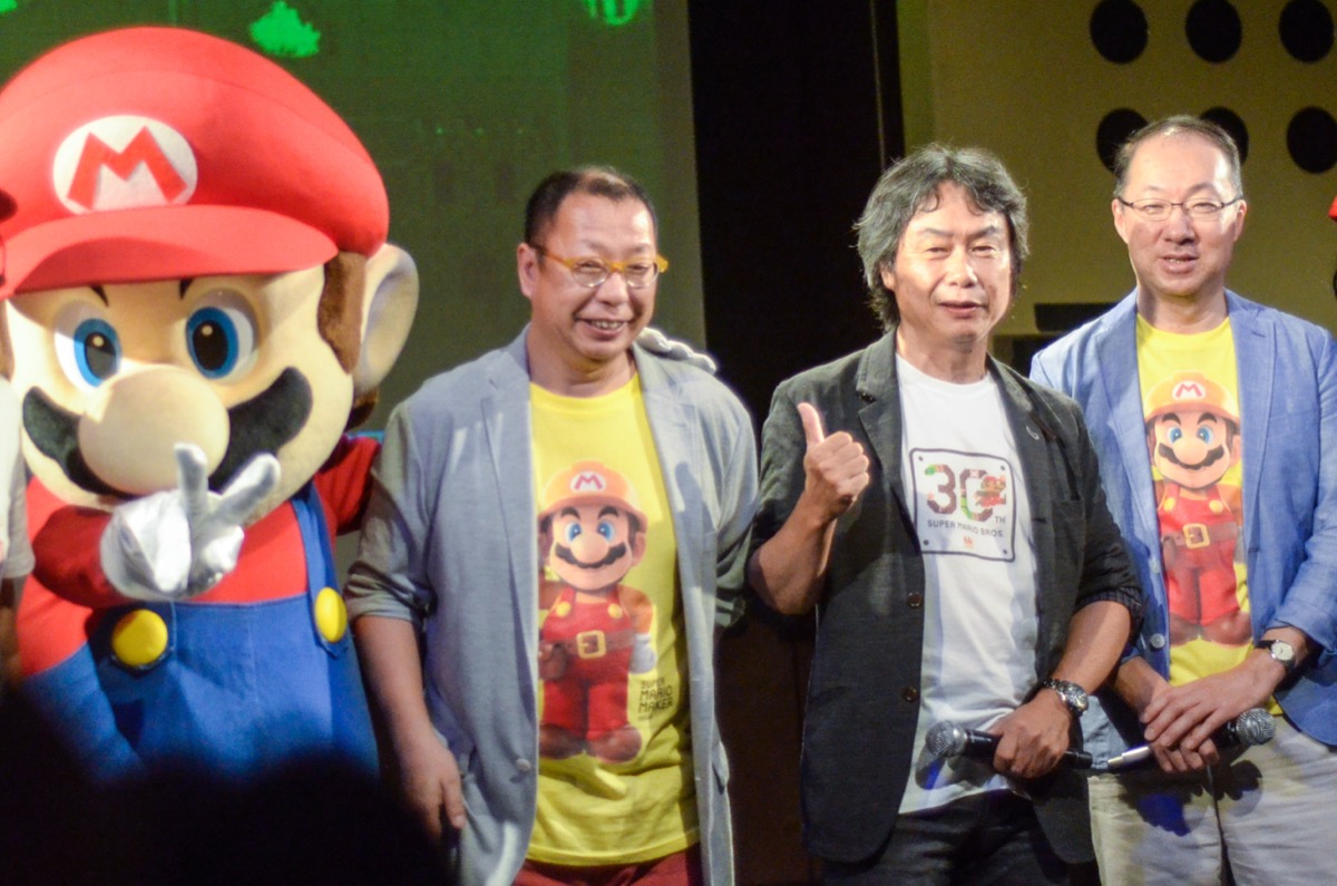 Takashi Tezuka, Shigeru Miyamoto, and Koji Kondo at the Super Mario Bros. 30th anniversary