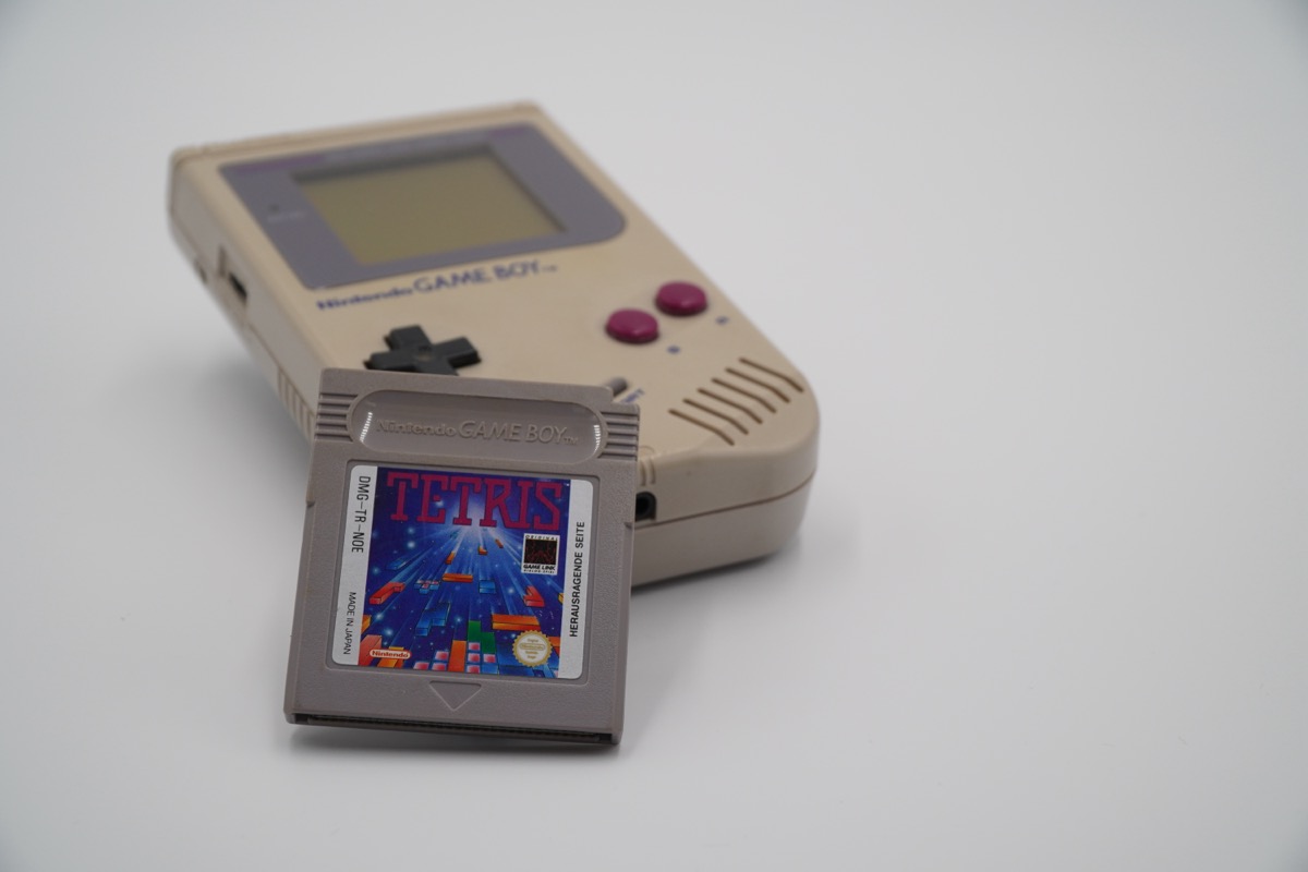 An original Game Boy with the Tetris cartridge