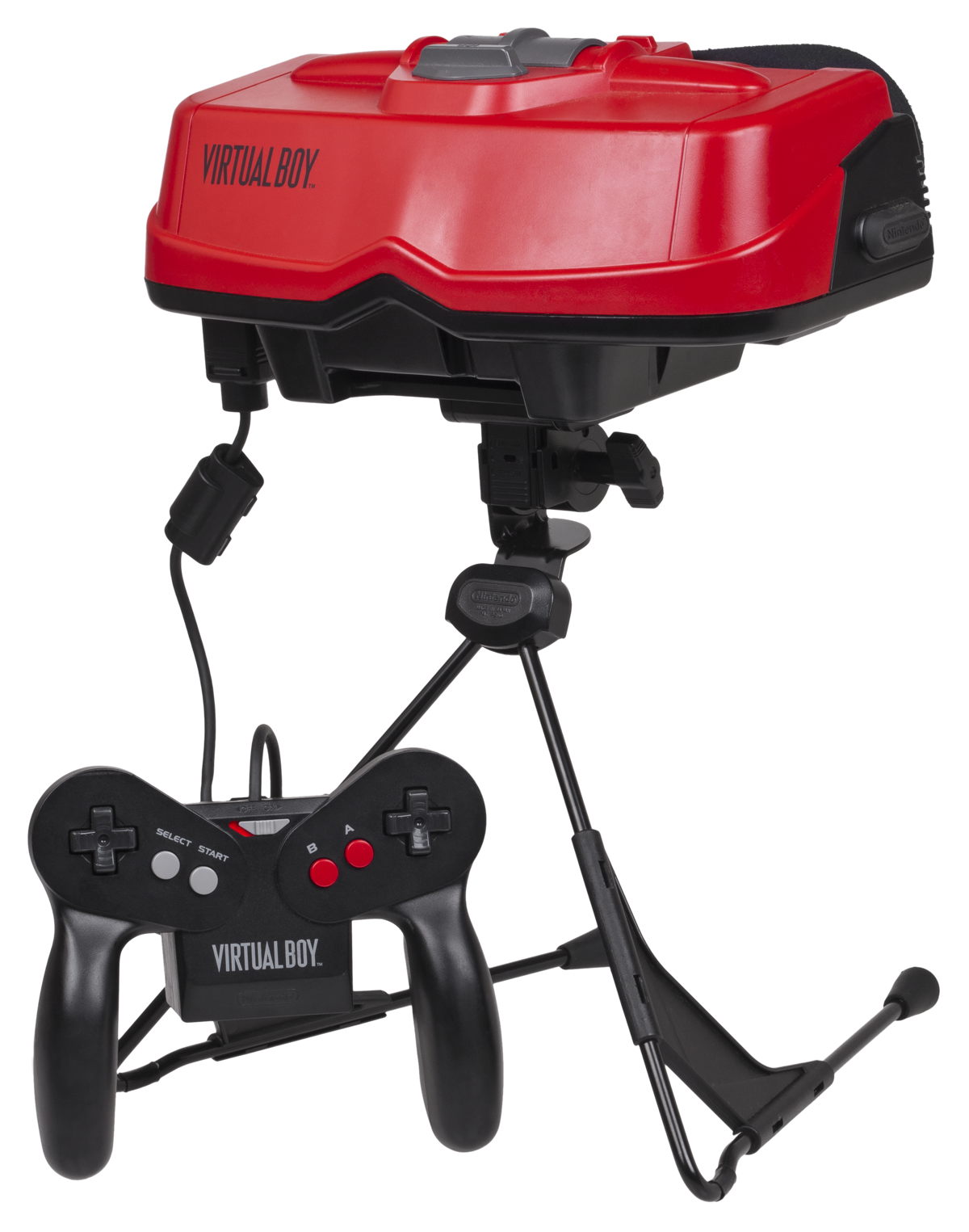 The Virtual Boy on its tripod stand
