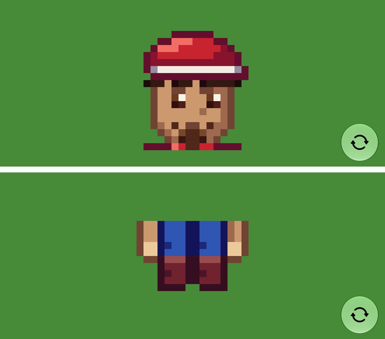 The creator's stage on the iPhone 18 Pro Max, unscaled: the head at 24 device pixels per texel while a beard is chosen, the feet while shoes are.
