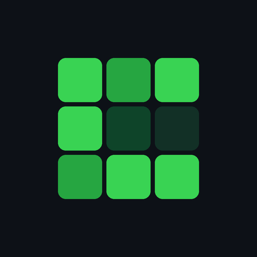 Captain's Log app icon: a 3&times;3 grid of green squares forming a letter C, in the GitHub contribution-graph palette.