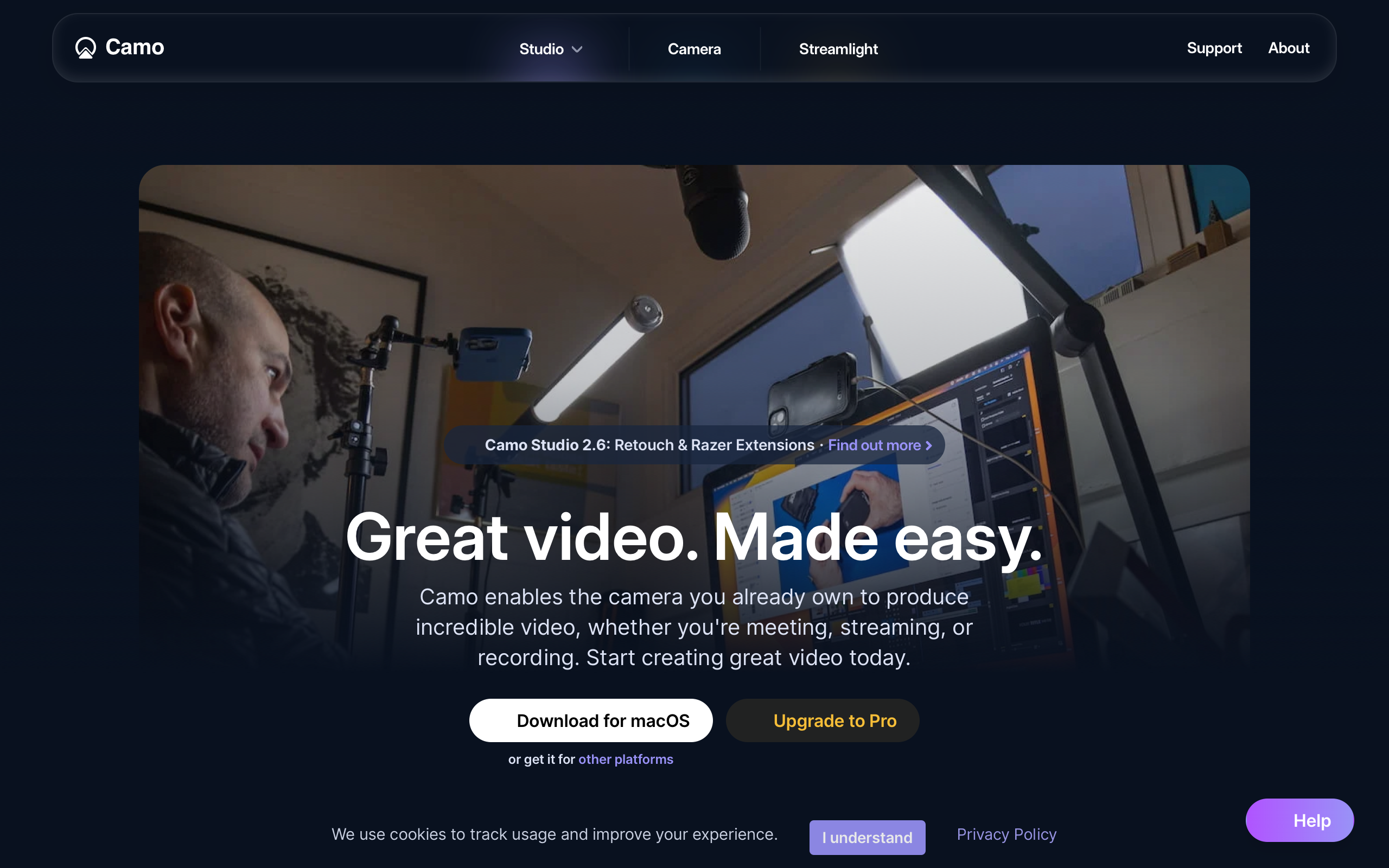 Camo Studio: Dark-Mode Professionalism for Video Production screenshot