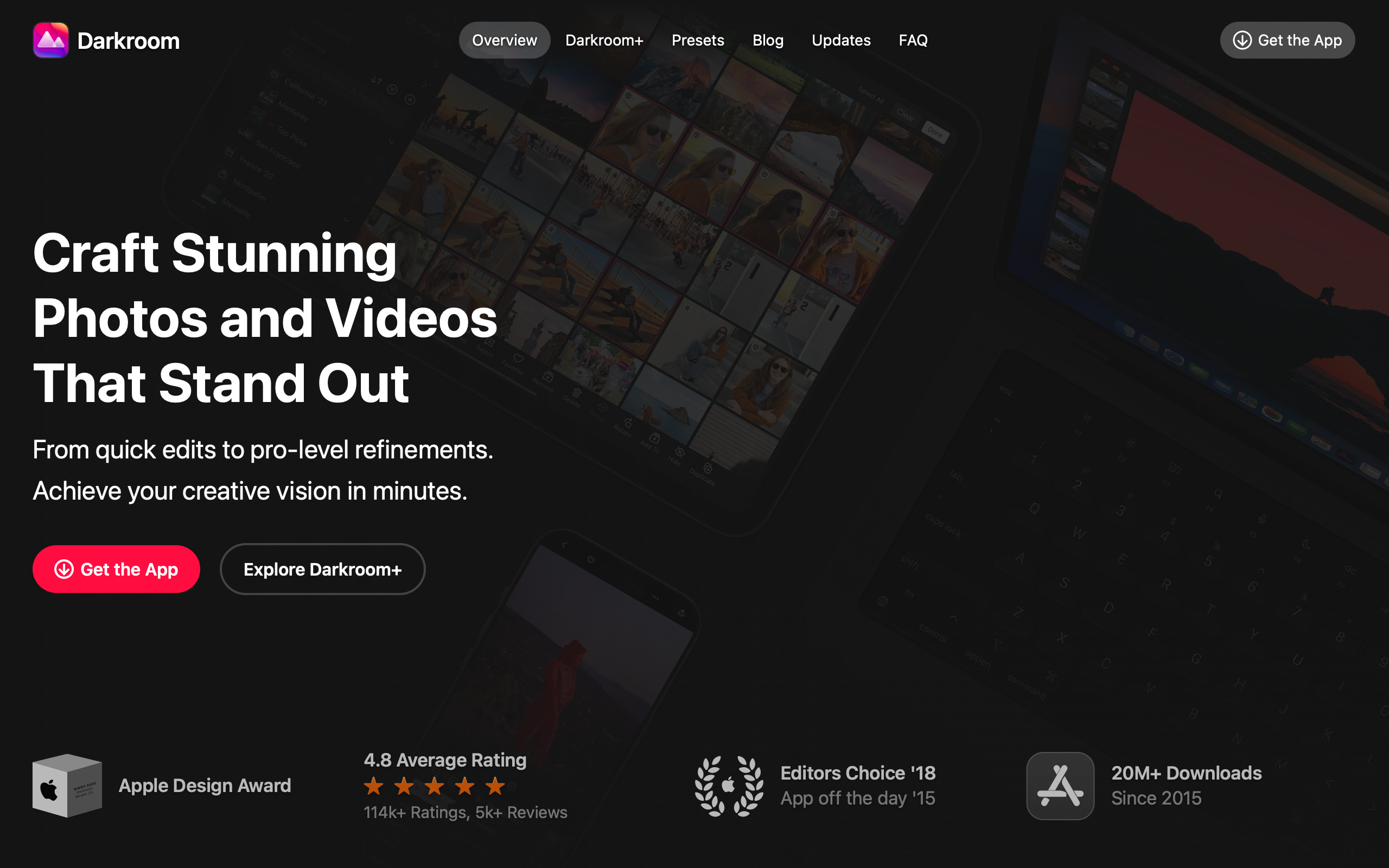 Darkroom: 写真中心の編集のための没入型ダークUI screenshot