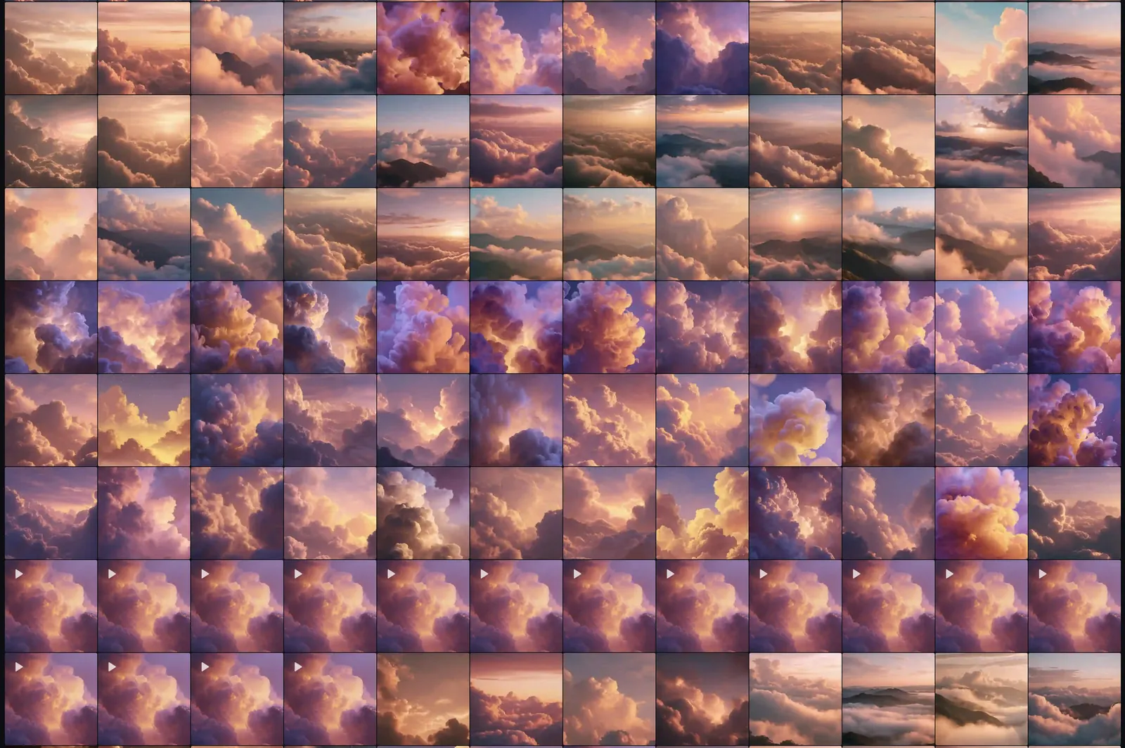 Midjourney contact sheet: cloud and sky exploration that did not ship