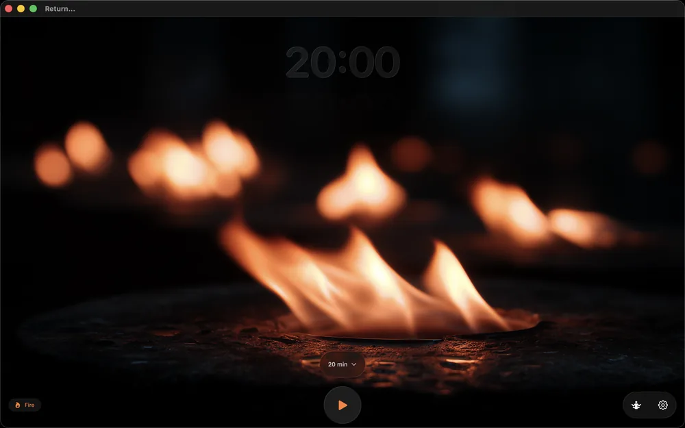 Return running on macOS with the Fire theme, windowed on a dark desktop